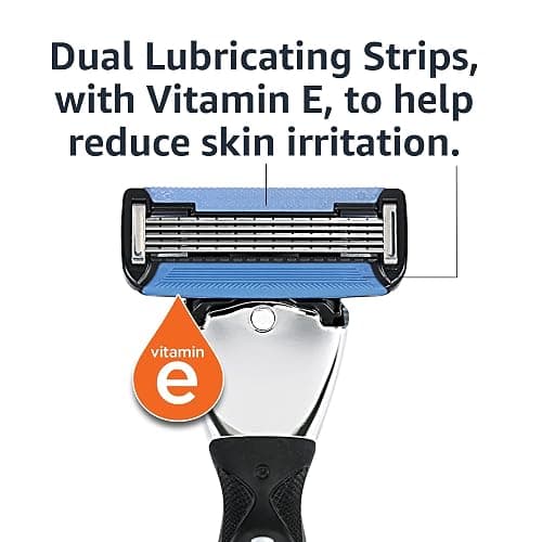 Amazon Basics 5-Blade MotionSphere Men's Razor with Dual Lubrication, Vitamin E, Precision Trimmer, 1 Handle & 16 Cartridges, Black thumbnail 4