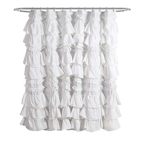 Lush Decor Kemmy Ruffled Shower Curtain, Single, 72" W x 72" L, White - Bathroom Curtain - Fabric Shower Curtains for Bathroom - Coquette Decor thumbnail 8