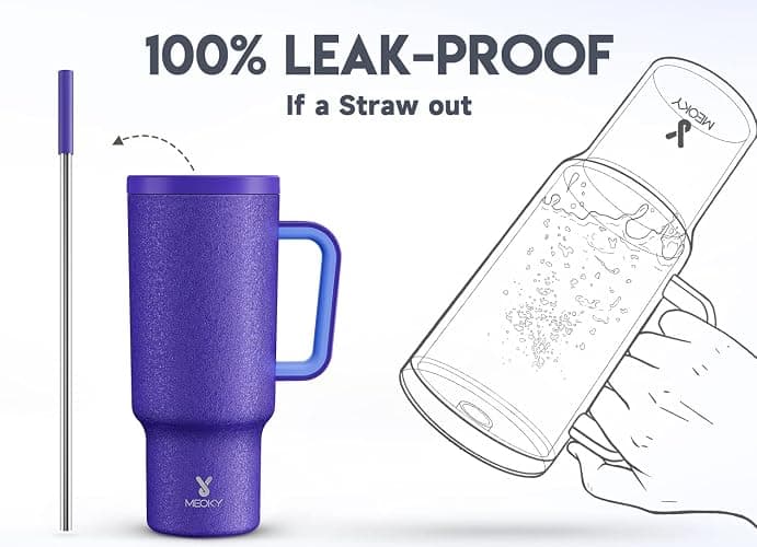 Meoky 40oz Tumbler with Handle, Leak-proof Lid and Straw, Insulated Coffee Mug Stainless Steel Travel Mug, Keeps Cold for 34 Hours or Hot for 10 Hours (Offshore) thumbnail 4