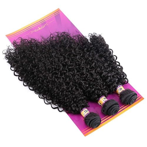Natural Black Synthetic Hair Weave Afro Kinky Culrly Fiber Hair Externsions 16 18 20 Inches 210 Gram/set Heat Resistant Hair Bundles (2#) thumbnail 7