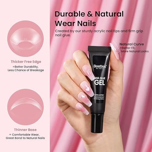 Beetles Gel Nail Kit Medium Coffin with Nail Dehydrator and Primer, 576Pcs Half Matte Etch-X Gel Nail Tips Solid Nail Glue Mini Nail Lamp Acrylic Nail Tips Easy DIY Nail Extension Set Gift for Women thumbnail 4