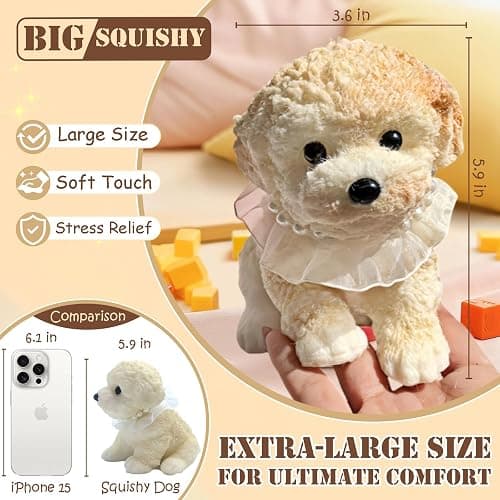 Big taba Squishy Dog, Handmade Squishy Dog Stress Relief Toy for Adult/Kids, Cute & Soft Teddy Dog Design, Perfect Squeeze Toys Gift for Relaxation and Fun(Cream Color) thumbnail 3