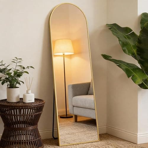 NEWBULIG 59"x16" Arched Full Length Mirror, Full Body Floor Mirror, Gold | Aluminum Alloy Thin Frame, Wall or Standing Mirrors for Bedroom, Living Room, Dressing Room - Image 1