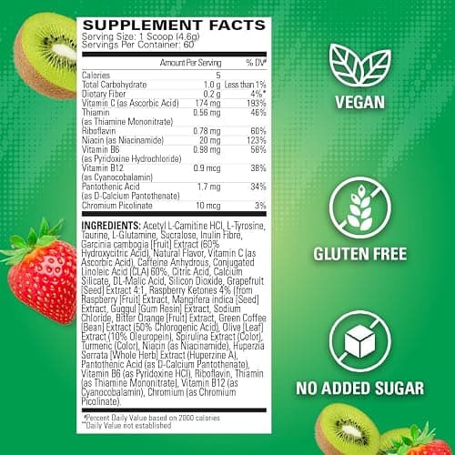 EHP Labs OxyShred Pre Workout Powder - Preworkout Powder with L Glutamine & Acetyl L Carnitine, Energy Boost Drink - Kiwi Strawberry, 60 Servings thumbnail 3
