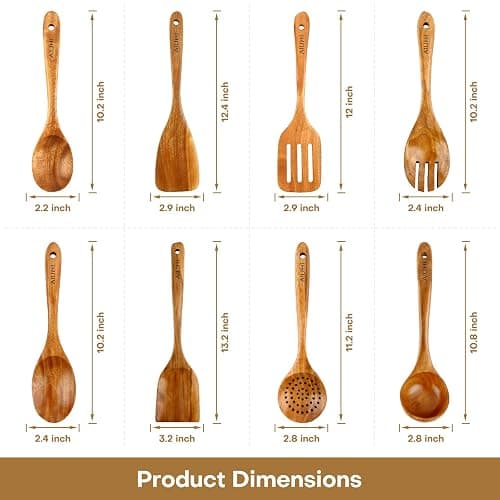 AIUHI Wood Spoons for Cooking, Nonstick Kitchen Utensil Set, Wooden Spoons Cooking Utensil Set Non Scratch Natural Teak Wooden Utensils for Cooking (Teak 8 Pack) thumbnail 2