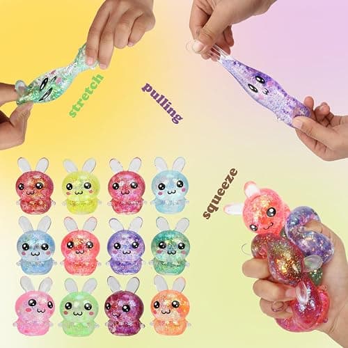 BEIGUO 12pcs Easter Glitter Bunny Stress Balls,Squishy Toys for Kids Boys Girls Easter Basket Stuffers, Easter Egg Fillers thumbnail 6