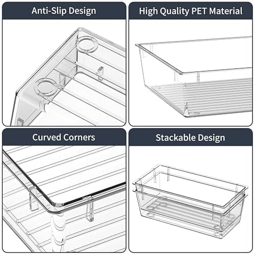 KITCHEN MONSTER 25 Pack Clear Drawer Organiser Set, 4 Size PET Storage Trays with Anti Slip Design, Stackable Drawer Dividers for Makeup, Bathroom, Kitchen and Office thumbnail 7