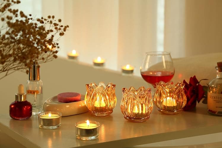 GOLDEAL 12Pcs Gold Votive Candle Holders, Thick Glass Tea Light Candle Holder Bulk, Tealight Candle Jars for Wedding Table Decor, Party Supplies, Bridal Shower Decorations, Centerpieces for Tables thumbnail 5
