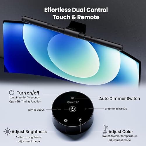 Quntis Computer Monitor Lamp, Screen Monitor Light Bar for Eye Caring, USB Reading LED Task Lamp with Auto-Dimming, Dimmable Light Bar, Touch Control, No Glare Space Saving Home Office Desk Lamps thumbnail 3