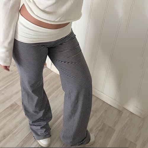 Women's Fold Over Lounge Pants Low Rise Wide Leg Yoga Sweatpants Stretchy Bell Bottoms Leggings Roll Over Pants thumbnail 2