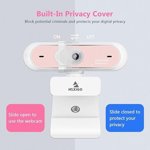 NexiGo N660P 1080P 60FPS Webcam with Software Control, Dual Microphone & Cover, Autofocus, HD USB Computer Web Camera, for OBS/Zoom/Skype/FaceTime/Teams/Twitch, Pink thumbnail 5