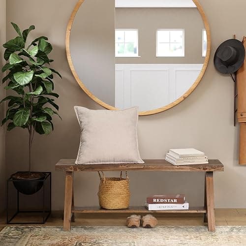 Wnutrees 43" Farmhouse Wood Bench, Long Rustic Indoor Storage Bench for Entryway, Living Room, Dining Room, Solid Wood Construction, Original Wood thumbnail 5