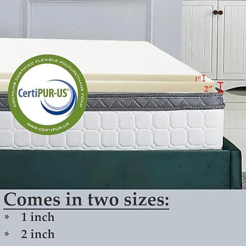 Treaton, 1-Inch High Density Medium Firm Foam Mattress Topper, CertiPUR-US Certified for Superior Comfort and Support, King, White thumbnail 5