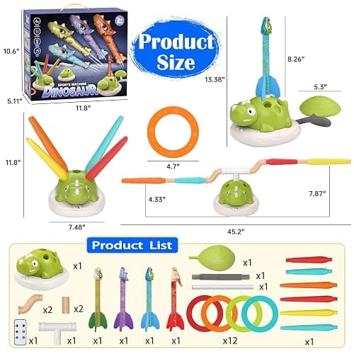 Indoor Outdoor Games for Kids, 3 in 1 Musical Jump, Ring Toss Game & Stomping Rocket Launcher for Kids, Dinosaur Sports & Outside Play Activities Toys with Remote Control for Toddlers 3-5 4-8 thumbnail 2