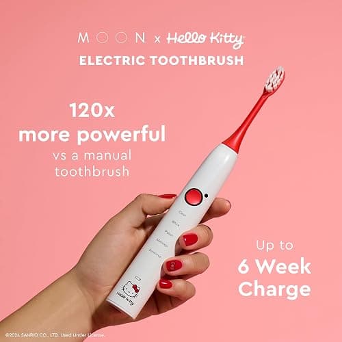 MOON x Hello Kitty Sonic Electric Toothbrush for Adults & Teens, 5 Smart Modes, Clean, White, Massage, Polish & Sensitive, Rechargeable, Travel Case, 2 Brush Heads, Industry-Leading 6 Week Charge thumbnail 2