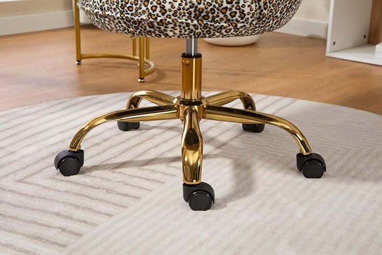 ZOBIDO Comfy Home Office Task Chair with Wheels, Cute Modern Upholstered PU Seashell Back Adjustable Swivel Vanity Desk Chair, for Women,for Girls, Living Room, Bedroom（Leopard thumbnail 9