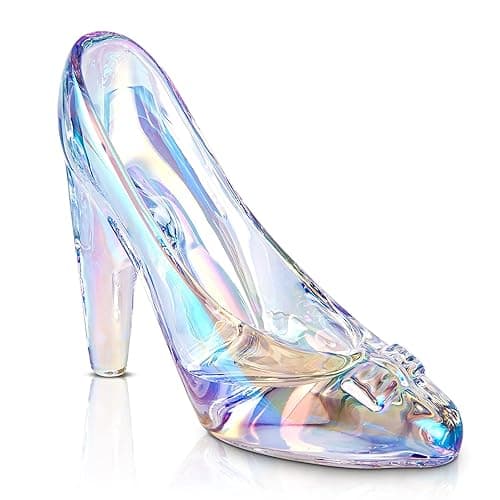 SHOWLOUE Cinderella Shoe Decor, Crystal High Heels Shoes Ornaments Glass Slipper Decoration Gift for Wedding Birthday Halloween Christmas Party, Colorful Transparent - Colorful Transparent