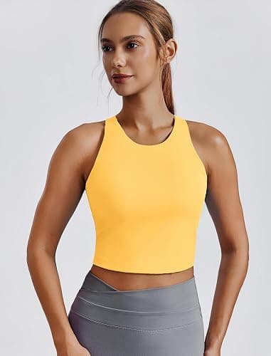 PINSPARK Women Sports Bra High Neck Racerback Workout Crop Tank Top Longline Padded Yoga Tops with Built in Pads thumbnail 2