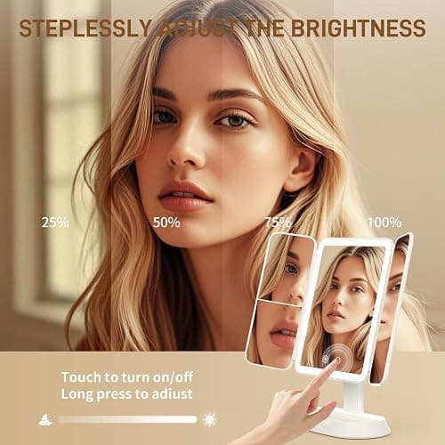 FRANO Vanity Mirror with Lights - Rechargeable Lighted Makeup Mirror | 1X/3X/5X Magnification, Smart Touch, 3 Colors Dimmable | Portable Trifold Mirror for Travel - Valentines Day Gifts for Her thumbnail 5