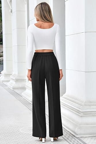 FUNYYZO Wide Leg Dress Pants for Women Work Slacks Business Casual Outfits | Office Dress Pants for Women, High Waisted, Stretchy Back Elastic Waistband, Multiple Color Size, Casual, Loose Summer Pants thumbnail 7