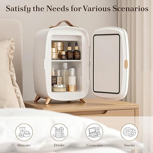 Electactic 6L Mini Skincare Fridge with LED Mirror, Beauty Fridge, White | 7° tilted mirror, 3 lighting modes, quiet thermoelectric cooling, removable shelf, space-saving design thumbnail 5