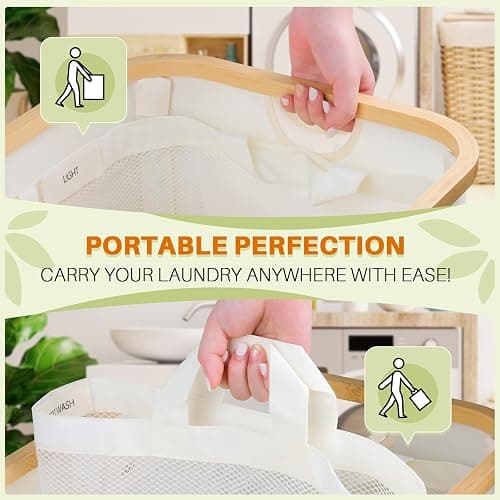 Laundry Hamper 3 Section, 145L Dirty Clothes Hamper with Lid, Extra Large Laundry Basket Organizer with Removable Inner Bags & Labels for Laundry Room, Bedroom, Beige - 145L - Beige thumbnail 6