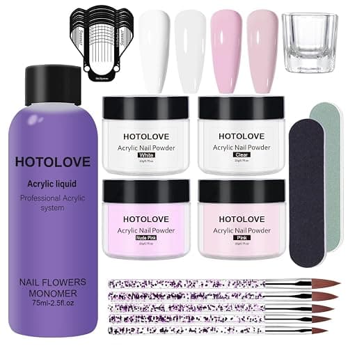 Acrylic Liquid Monomer and Powder Set - Professional Nail Kit Set with 5 Sizes Brush, 4 Color Acrylic Nail Kit for Extension, Carving, Manicure, French Tips Art - Image 1