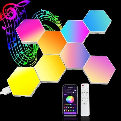 YEYIZU 8 Pack Hexagon Lights for Wall LED, Hexagon LED Lights That Sync with Music, APP & Remote Controls Hex Lights, RGB LED Wall Panels for TV, Bedroom, Living Room, Game Room Decor (Multicolor) - Multicolor8 - Image 1