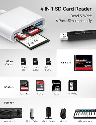 USB C to SD CF Card Reader, SD Card Adapter with SD MicroSD CF Compact Flash USB 4 Ports, BnmxTek Memory Card Reader for iPhone 15 iPad Mac MacBook Pro/Air/Mini Android and More USB-C/Type C Device thumbnail 2