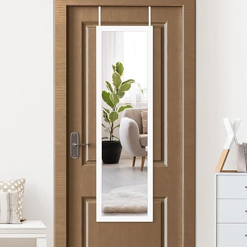 Americanflat 12x48 Over The Door Mirror - Hanging Full Length Mirrors with Engineered Wood - Modern Mirror for Bathroom, Bedroom, Living Room - Mirrors for Wall Display and Home Decor - White - Image 1