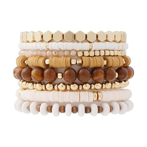 GOOJIDS Surfer Heishi Clay Bead Bracelets for Women Bohemian Stackable Gold Plated Beaded Stretch Bracelets Elastic Layering Friendship Bracelets Set Boho Jewelry - Image 1
