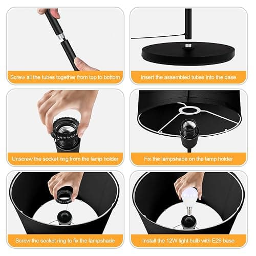 AUQUEE Floor Lamps for Living Room, Modern Standing Lamp, Black Lamp Shades, Foot Switch, Simple Pole Lamps Corner Lamp for Bedroom,Office, Living Room, Den, Bright Reading Floor Lamp(Without Bulb) thumbnail 8