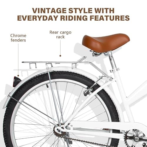 WEIZE Beach Cruiser Bike, 24 & 26 inch Commuter Bicycle for Adult Men and Women,High-Carbon Steel/Front & Rear Fenders, Comfortable City Bikes with Rear Rack or Basket, Ergonomic Upright Design thumbnail 4
