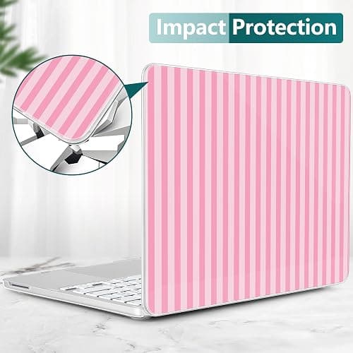 TWOLSKOO for MacBook Neo 13 inch Case 2026 A3404 A18 Pro Chip, Plastic Hard Shell Pattern Case with Type C Adapter, 2 Webcam Covers, Keyboard Cover & Screen Protector, Pink Stripes thumbnail 9