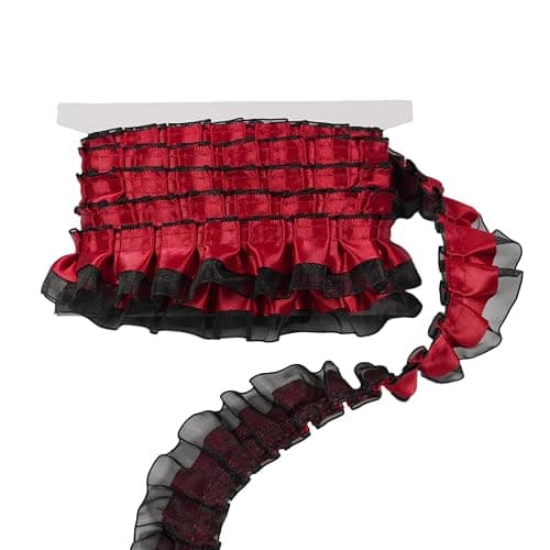 10 Yards Satin Ruffle Trim Fabric Trims, 2-Layer Satin Organza Pleated Edging Trimmings, Pleated Lace Ribbon for Sewing Making Crafts Dress Curtain Wedding Costume Pillowcase Decor (Red) thumbnail 5