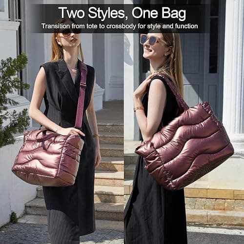 Y.U.M.C. Quilted Puffer Tote Bag for Women- Stylish Multi-Way Carrying Shoulder Bag with Laptop Compartment thumbnail 7