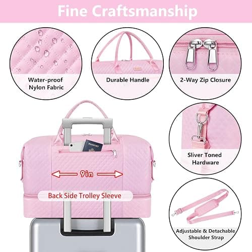 ITIEZY Weekender Bag for Women 21.5" Travel Duffel Large Carry On Bag 3PCS | Nylon Duffel Bag with Waterproof Shoe Compartment, Crossbody Bag and Toiletry Bag, Travel Weekend Hospital Overnight Gym Bag thumbnail 5