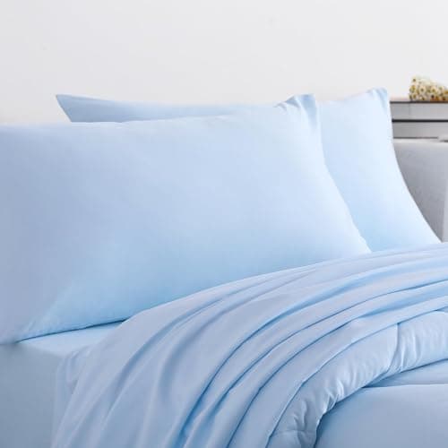 NTBAY Twin Comforter Set with Sheets, 5 Pieces Soft and Breathable Bedding Set, Twin Bed in a Bag, Down Alternative Comforter Set Solid Color All Season, Kids Bedding Set, Aqua thumbnail 8