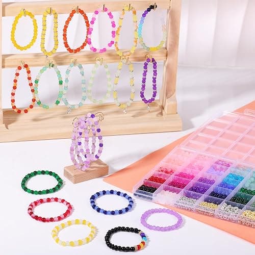 Funtopia 1368pcs 6mm Glass Beads for Bracelets Jewelry Making Supplies | 34 Colors Crystal Round Glass Beads for DIY Earrings Necklace Crafts with Spacer Beads and Charms, Solid and Gradient Colors thumbnail 3