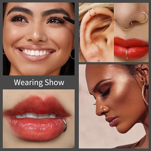 DGhera 8Pcs Nose Ring Hoop & Hinged Clicker Septum Rings [16G/18G/20G]–Hoop Helix Cartilage Daith Tragus Sleeper Earrings For Women Men thumbnail 4