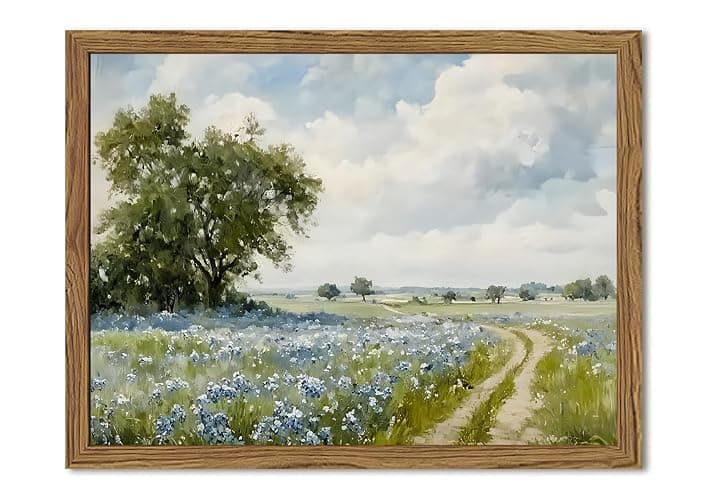 Framed Vintage Canvas Wall Art, Country Landscape Wildflower Field Wall Decor Paintings, Rustic Nature Pictures Prints Home Decor for Living Room Bedroom Bathroom Farmhouse 8x10 inch - Image 1