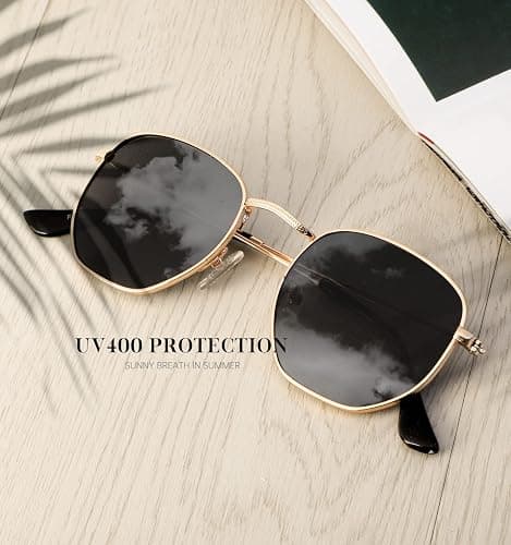 KALIYADI Sunglasses for Women and Men, Polarized Square UV Protection, Trendy Metal Frame Hexagon Sunglasses thumbnail 4