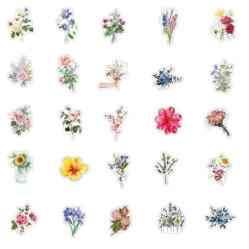 50 Pcs Stickers Aesthetic Waterproof Vinyl Sticker Packs scrapbook autocollant for Kindle Trunk Laptop Water Bottle Hard Hat Skateboard Adults Kids Teens Girls Boys flower thumbnail 2