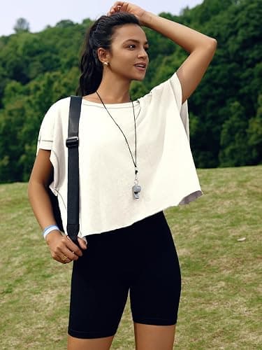 SENSERISE Womens Open Back Workout Tops Backless Short Sleeve Athletic Shirt Running Crop Top Gym Yoga Tee thumbnail 2