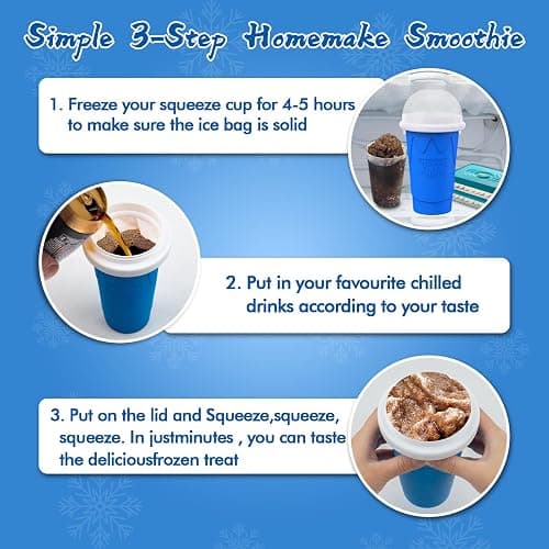 500ML Slushie Maker Cup,Quick Frozen Magic Cups for Homemade Milk Shake Ice Cream Maker, Double Layer Squeeze Slushy Maker Cup, Birthday Gifts for Friends,Family(Blue, 500ML) thumbnail 5