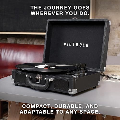 Victrola Journey Bluetooth Portable Suitcase Record Player – with Built-in Speakers, 3 Speed Vinyl Record Player, RCA Out, Headphone Jack (Brown) thumbnail 7