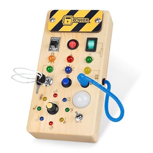 Hoarosall Montessori Wooden Busy Board with 8 LED Light switches, Sensory Toys Light Switch Travel Toys for 1+ Year Old Baby and Toddler - Image 1