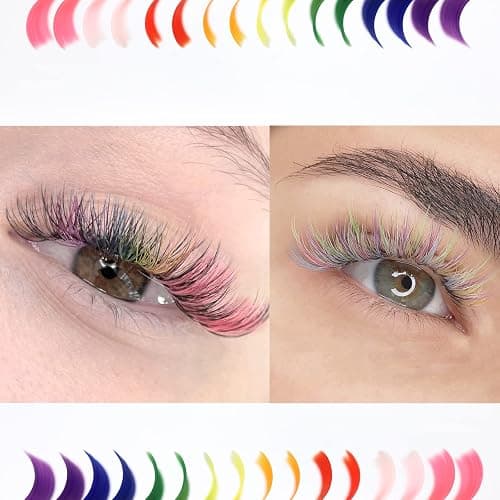 MERETON 16 Rows Colored Lash Extensions White Pink Red Golden Yellow Green Blue Purple Mix Color 0.05mm D Curl Individual Single Eyelash Extensions colored lashes extensions（0.05 D 12mm) thumbnail 6