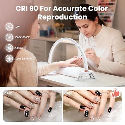 Yokilly Arc Half Moon Light: 16" Half Moon Light with Foldable Bracket for Desk Salon Table Use - No Flicker & Shadow-Free Desk Lamp with Stepless Brightness 3000-6500K for Manicurist Nail Tech thumbnail 4