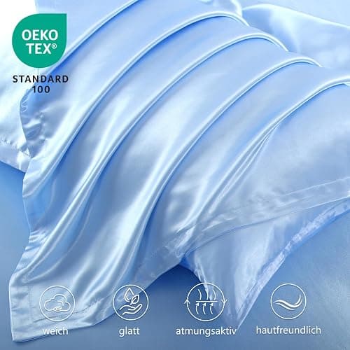 RUIKASI Satin Bettwäsche 135x200 Blau - Seidig Bettbezug mit Glanz wie Seiden Bettwäsche Set Hellblau für Haar und Haut, Glänzend Bettwäsche 135x200cm mit Reißverschluss und Kissenbezug 80x80cm thumbnail 5